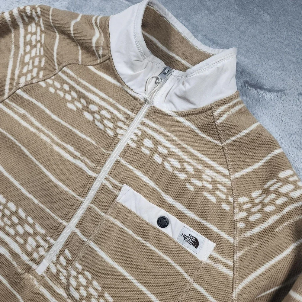 The North Face Gordon Lyons Sweater Mens Large Beige Stripe 1/4 Zip Fleece